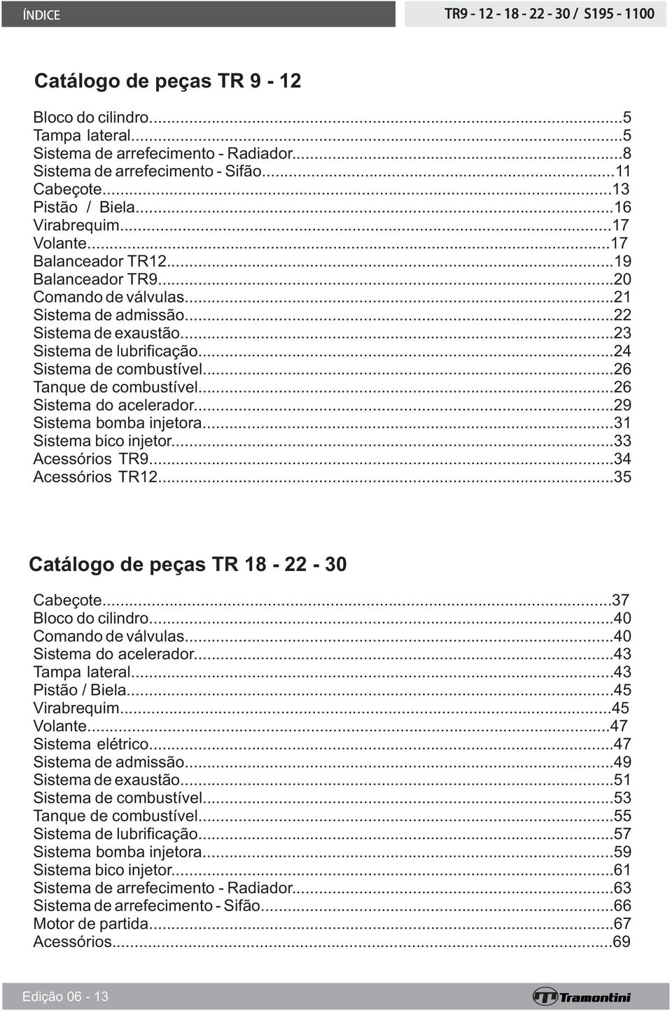 .. Tanque de combustível... Sistema do acelerador... Sistema bomba injetora... Sistema bico injetor... Acessórios TR... Acessórios TR... Catálogo de peças TR 0 Cabeçote... Bloco do cilindro.