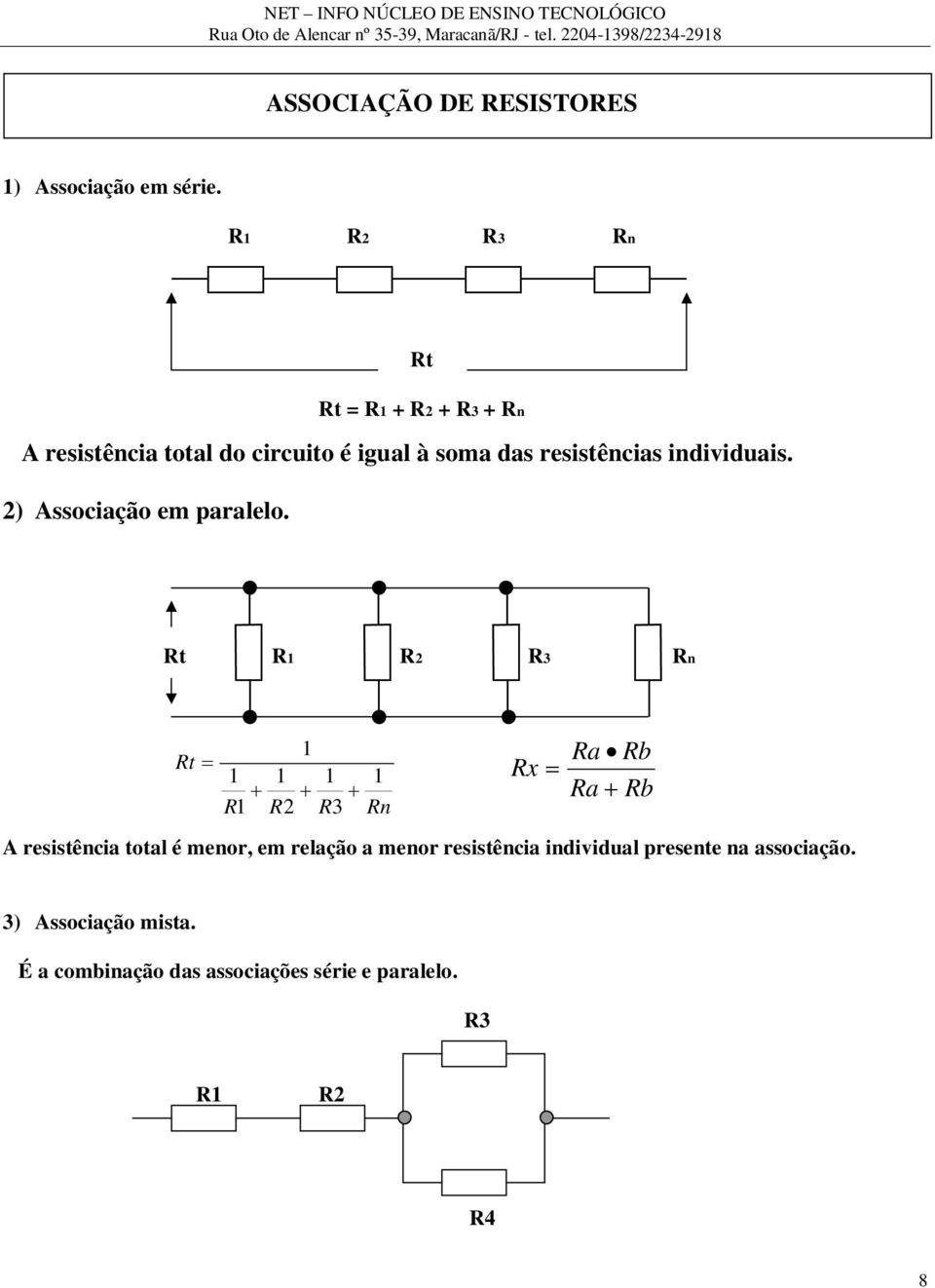 individuais. 2) Associação em paralelo.