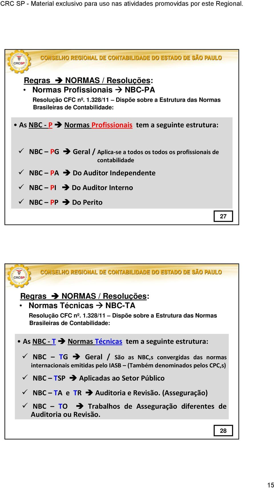 contabilidade NBC PA Do Auditor Independente NBC PI Do Auditor Interno NBC PP Do Perito 27 Normas Técnicas NBC-TA Resolução CFC nº. 1.