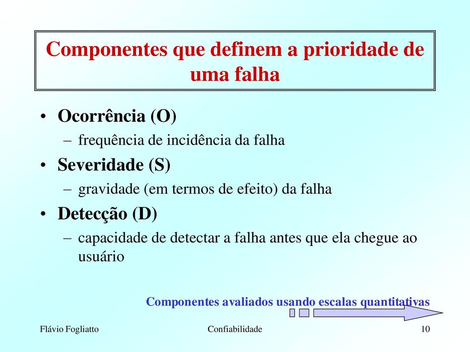 Detecção (D) capacidade de detectar a falha antes que ela chegue ao usuário