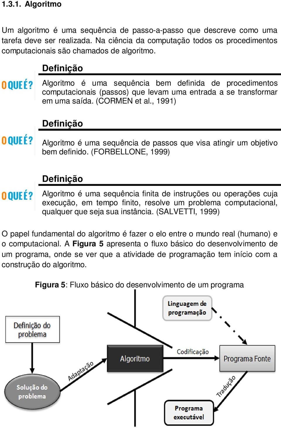 Definição Algoritmo é uma sequência bem definida de procedimentos computacionais (passos) que levam uma entrada a se transformar em uma saída. (CORMEN et al.