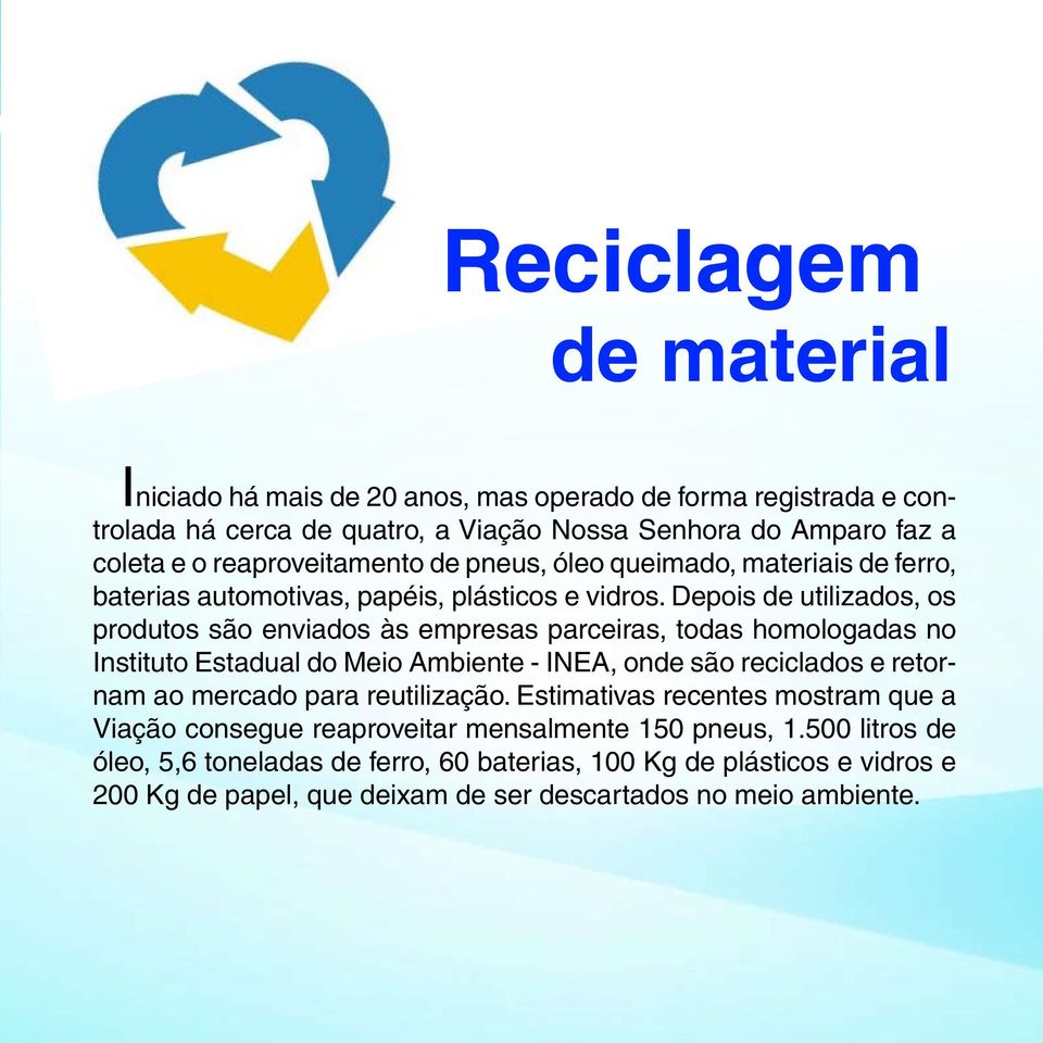 Depois de utilizados, os produtos são enviados às empresas parceiras, todas homologadas no Instituto Estadual do Meio Ambiente - INEA, onde são reciclados e retornam ao mercado