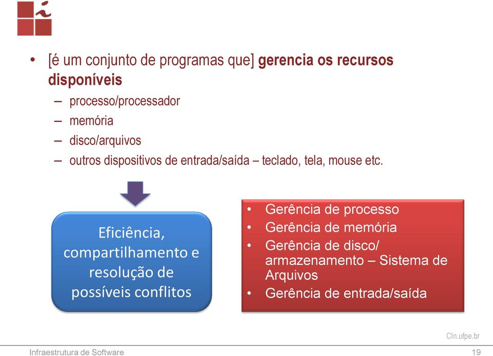 Eficiência, compartilhamento e resolução de possíveis conflitos Gerência de processo Gerência de