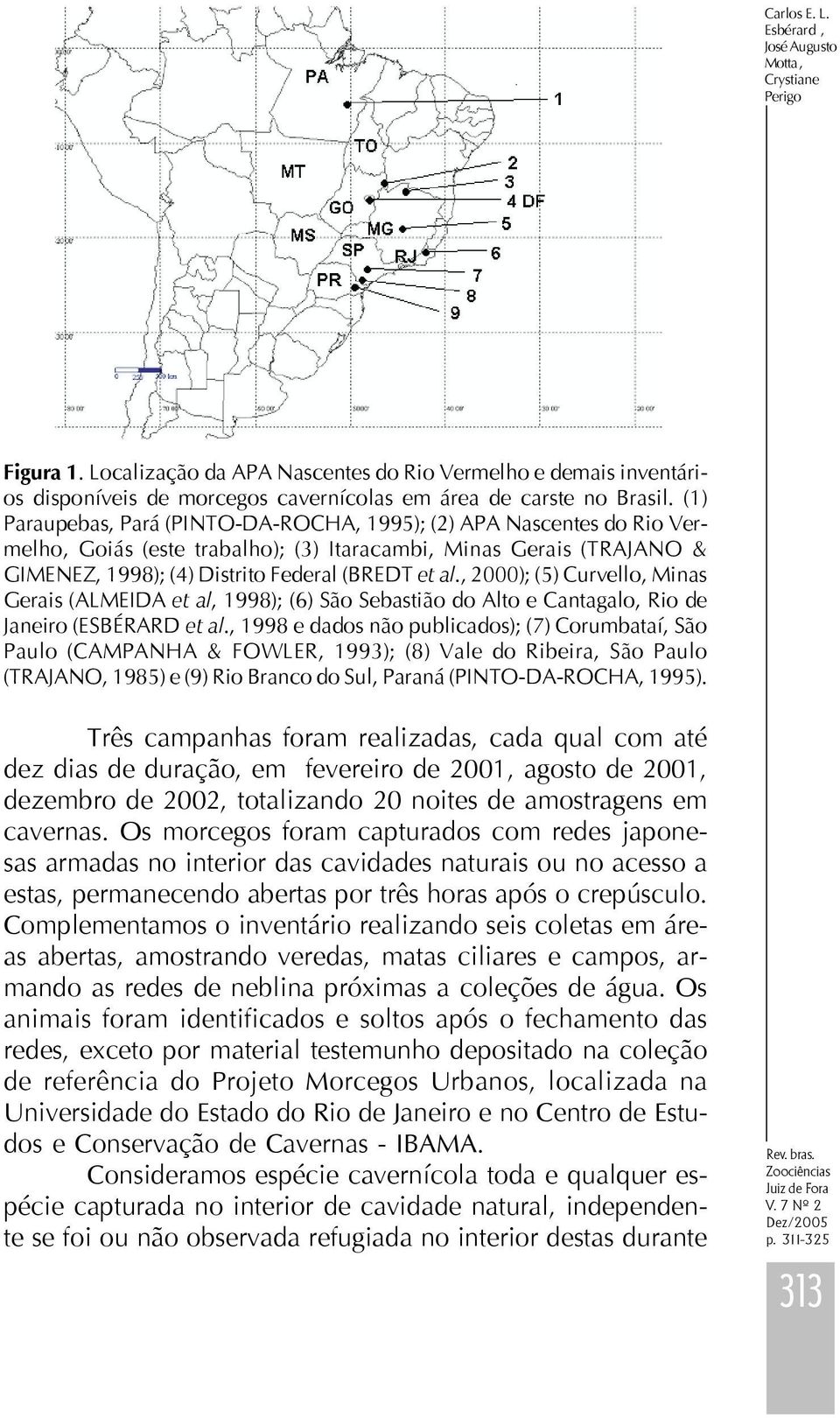 , ); () Curvello, Minas Gerais (ALMEIDA et al, 998); () São Sebastião do Alto e Cantagalo, Rio de Janeiro (ESBÉRARD et al.