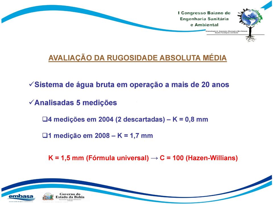 medições em 2004 (2 descartadas) K = 0,8 mm 1 medição em