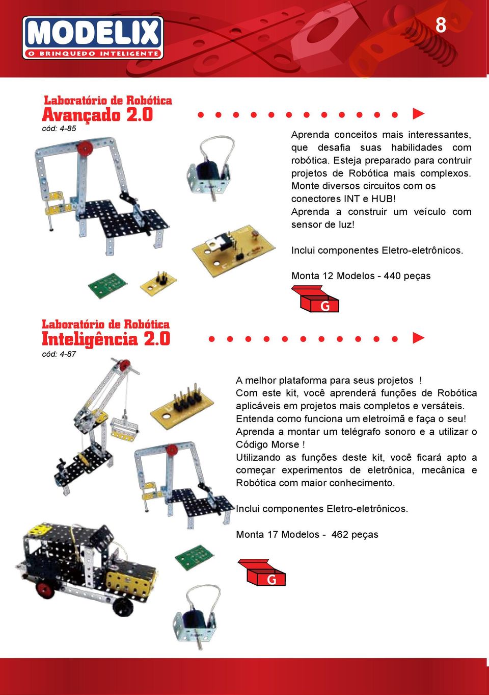 Monta 12 Modelos - 440 peças Laboratório de Robótica Inteligência 2.0 cód: 4-87 G A melhor plataforma para seus projetos!