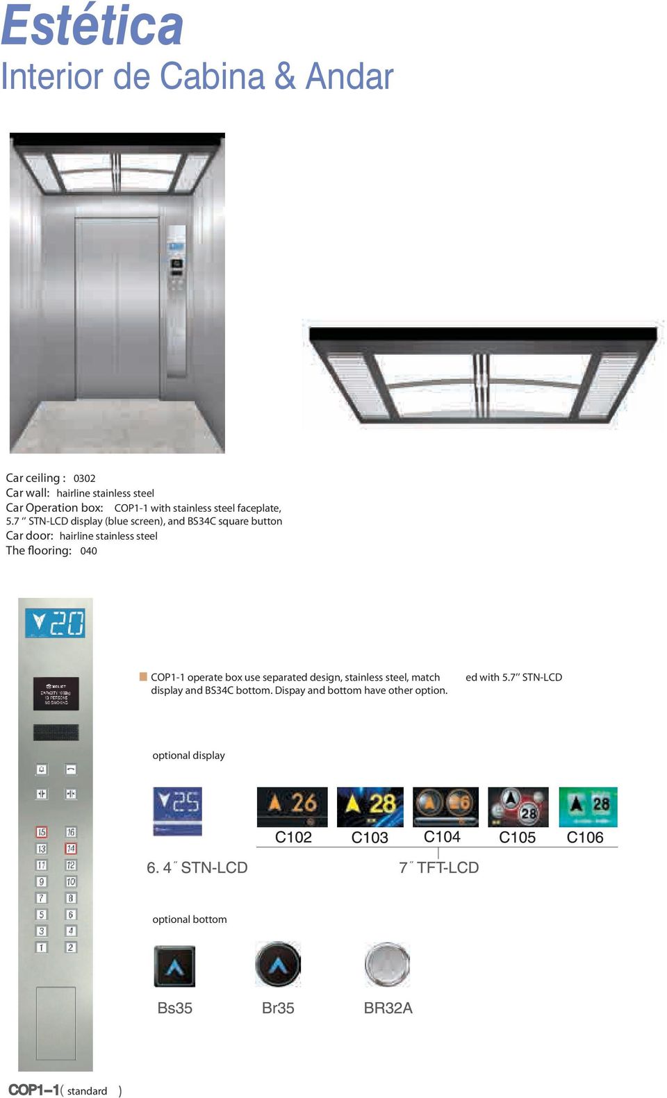 7 STN-LCD display (blue screen), and BS34C square button Car door: hairline stainless steel The flooring: 040