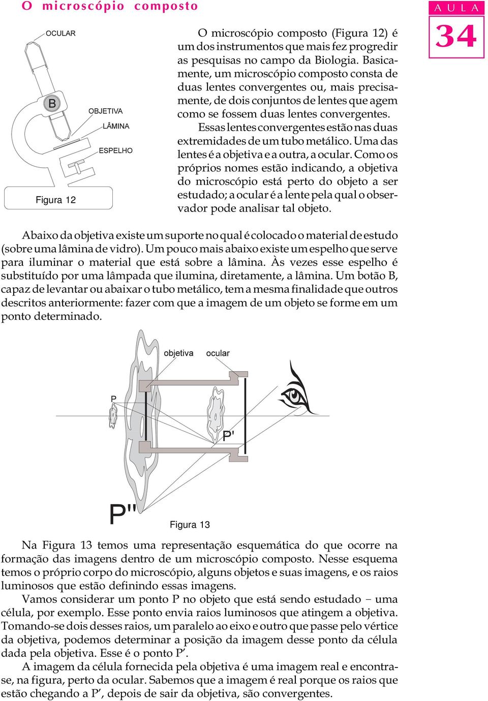 Essas lentes convergentes estão nas duas extremidades de um tubo metálico. Uma das lentes é a objetiva e a outra, a ocular.