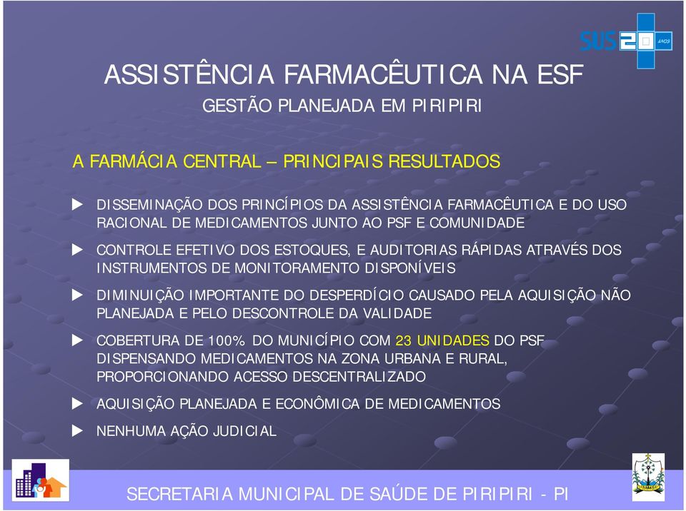 DESPERDÍCIO CAUSADO PELA AQUISIÇÃO NÃO PLANEJADA E PELO DESCONTROLE DA VALIDADE u COBERTURA DE 100% DO MUNICÍPIO COM 23 UNIDADES DO PSF DISPENSANDO