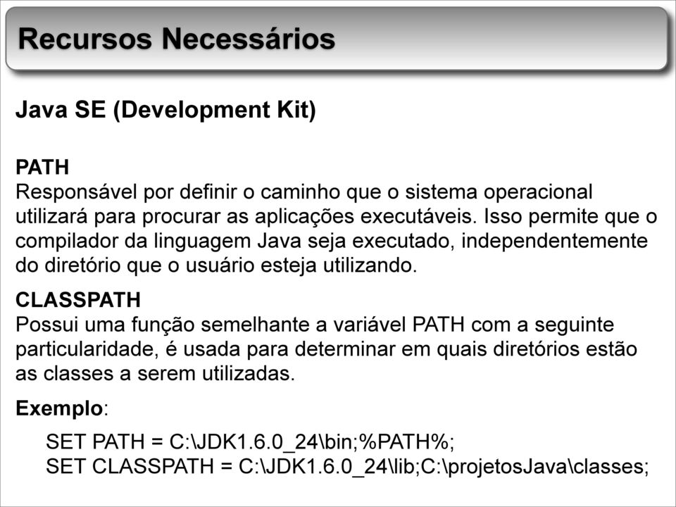 Isso permite que o compilador da linguagem Java seja executado, independentemente do diretório que o usuário esteja utilizando.