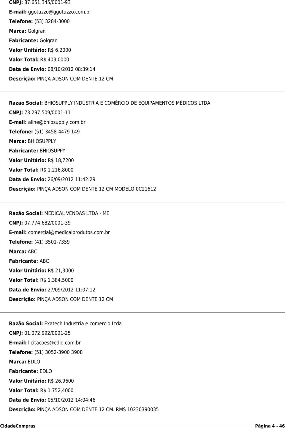 Social: BHIOSUPPLY INDÚSTRIA E COMÉRCIO DE EQUIPAMENTOS MÉDICOS LTDA CNPJ: 73.297.509/0001-11 E-mail: aline@bhiosupply.com.