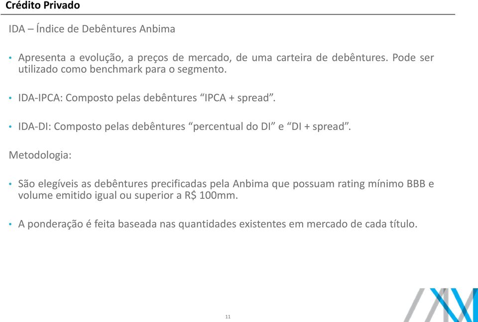 IDA-DI: Composto pelas debêntures percentual do DI e DI + spread.