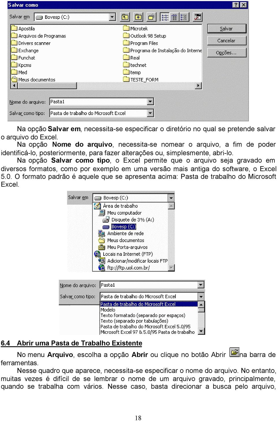 Na opção Salvar como tipo, o Excel permite que o arquivo seja gravado em diversos formatos, como por exemplo em uma versão mais antiga do software, o Excel 5.0.
