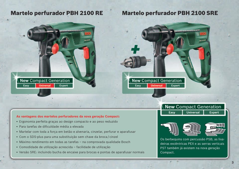 dimensão de força As ferramentas certas a geração Compact da Bosch  Bricolage Uma nova O novo martelo perfurador universal PBH 2100 RE/SRE -  PDF Download grátis