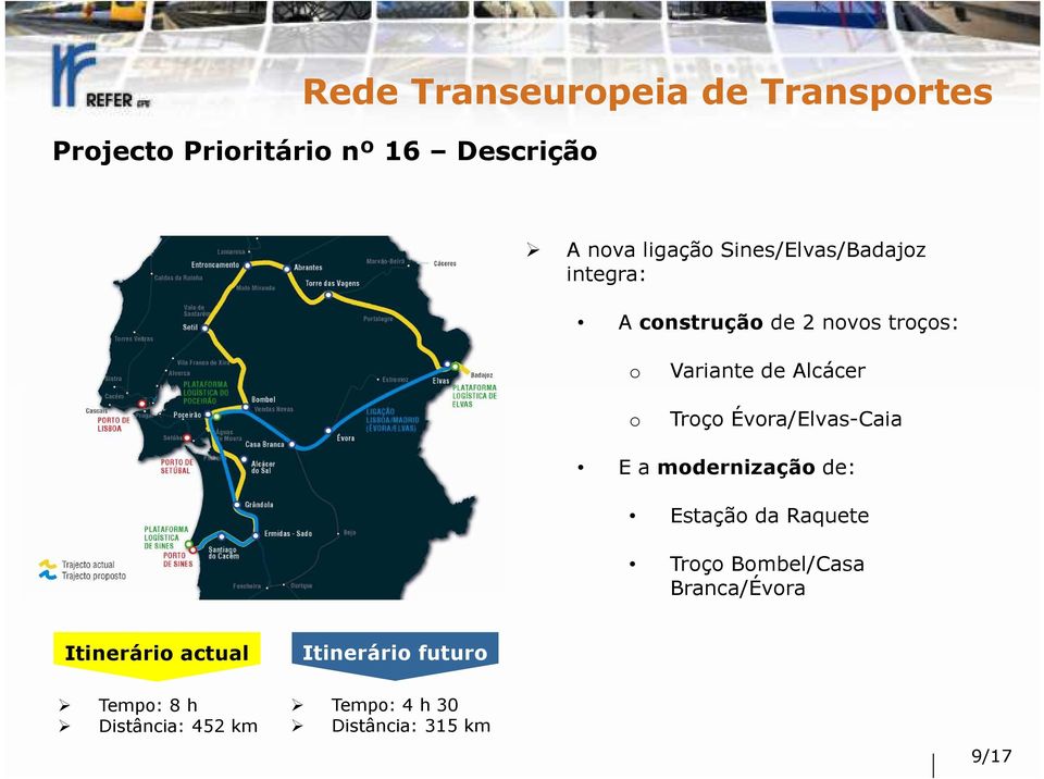 Évora/Elvas-Caia E a modernização de: Estação da Raquete Troço Bombel/Casa Branca/Évora