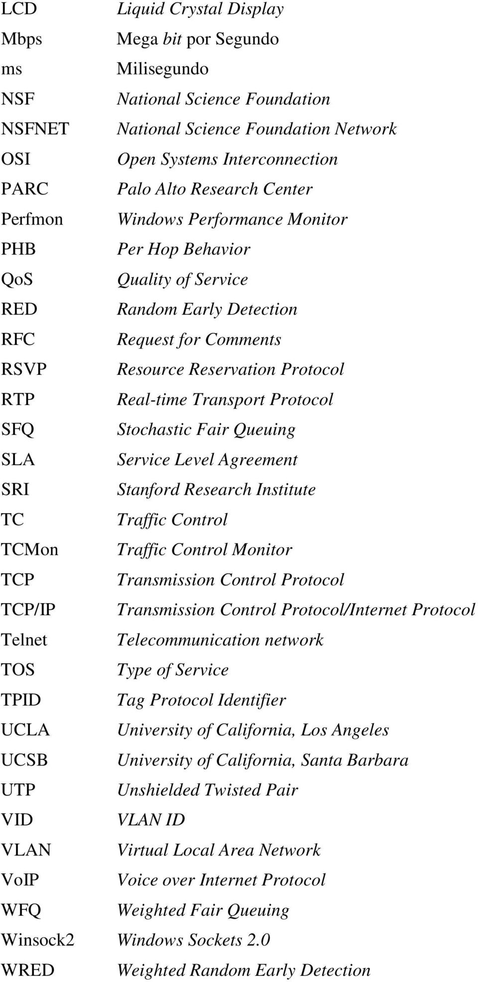 Protocol SFQ Stochastic Fair Queuing SLA Service Level Agreement SRI Stanford Research Institute TC Traffic Control TCMon Traffic Control Monitor TCP Transmission Control Protocol TCP/IP Transmission