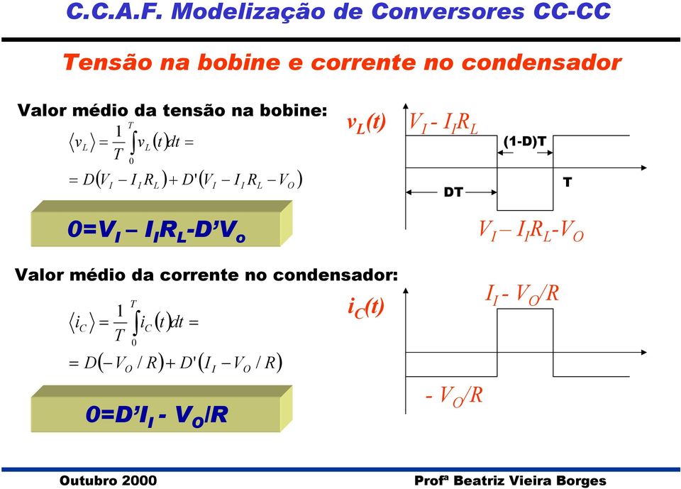 condensador alor médio da tensão na bobine: T v v () t dt