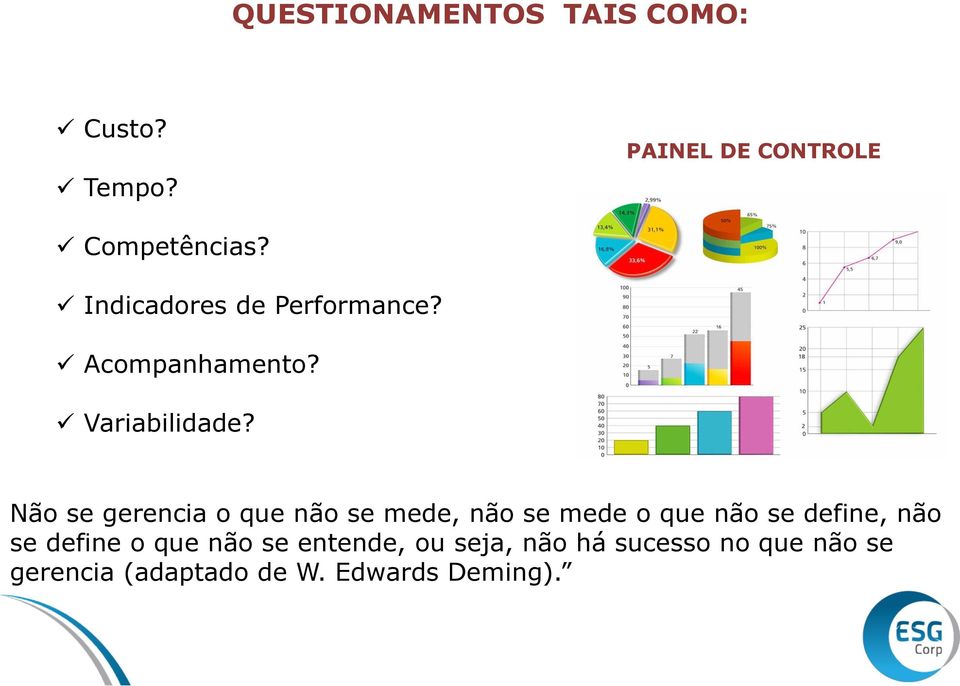 Não se gerencia o que não se mede, não se mede o que não se define, não se