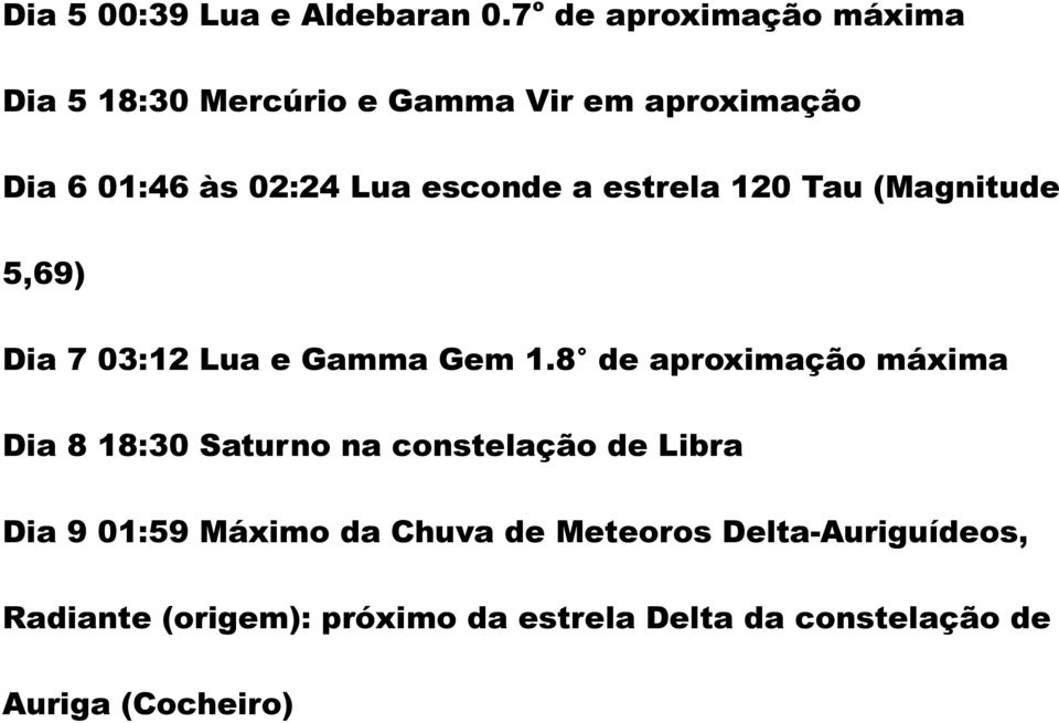 esconde a estrela 120 Tau (Magnitude 5,69) Dia 7 03:12 Lua e Gamma Gem 1.