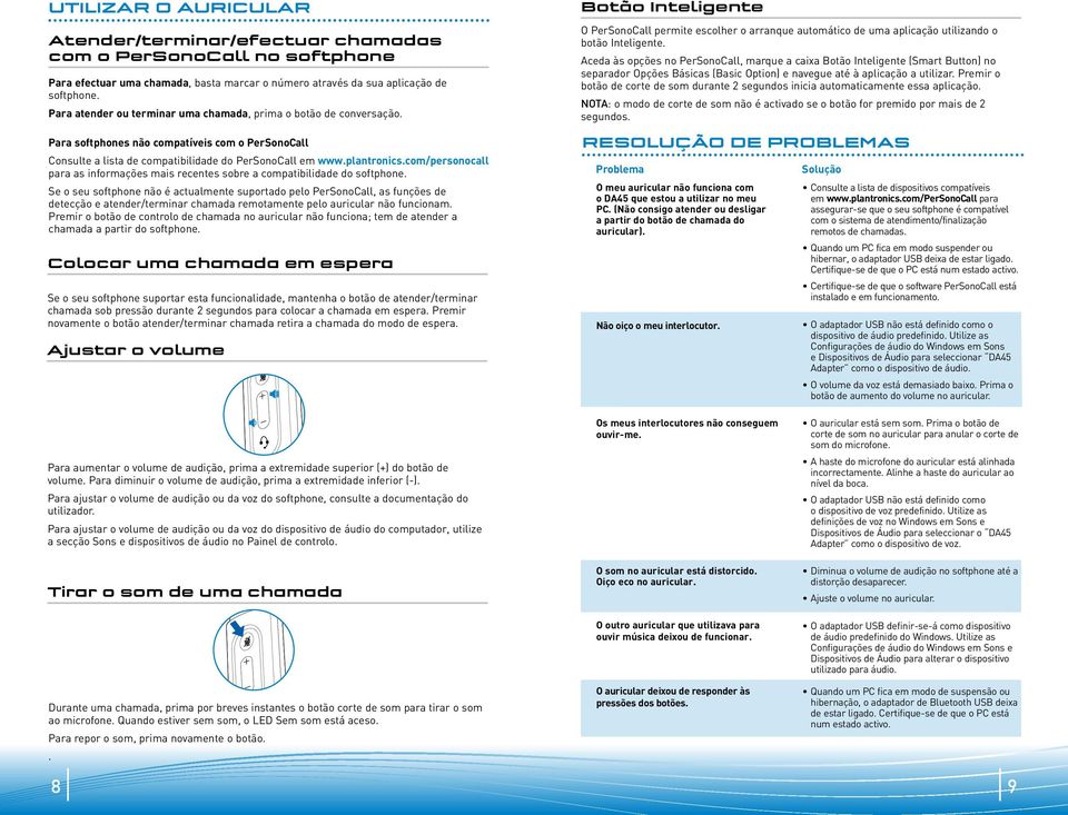 com/personocall para as informações mais recentes sobre a compatibilidade do softphone.