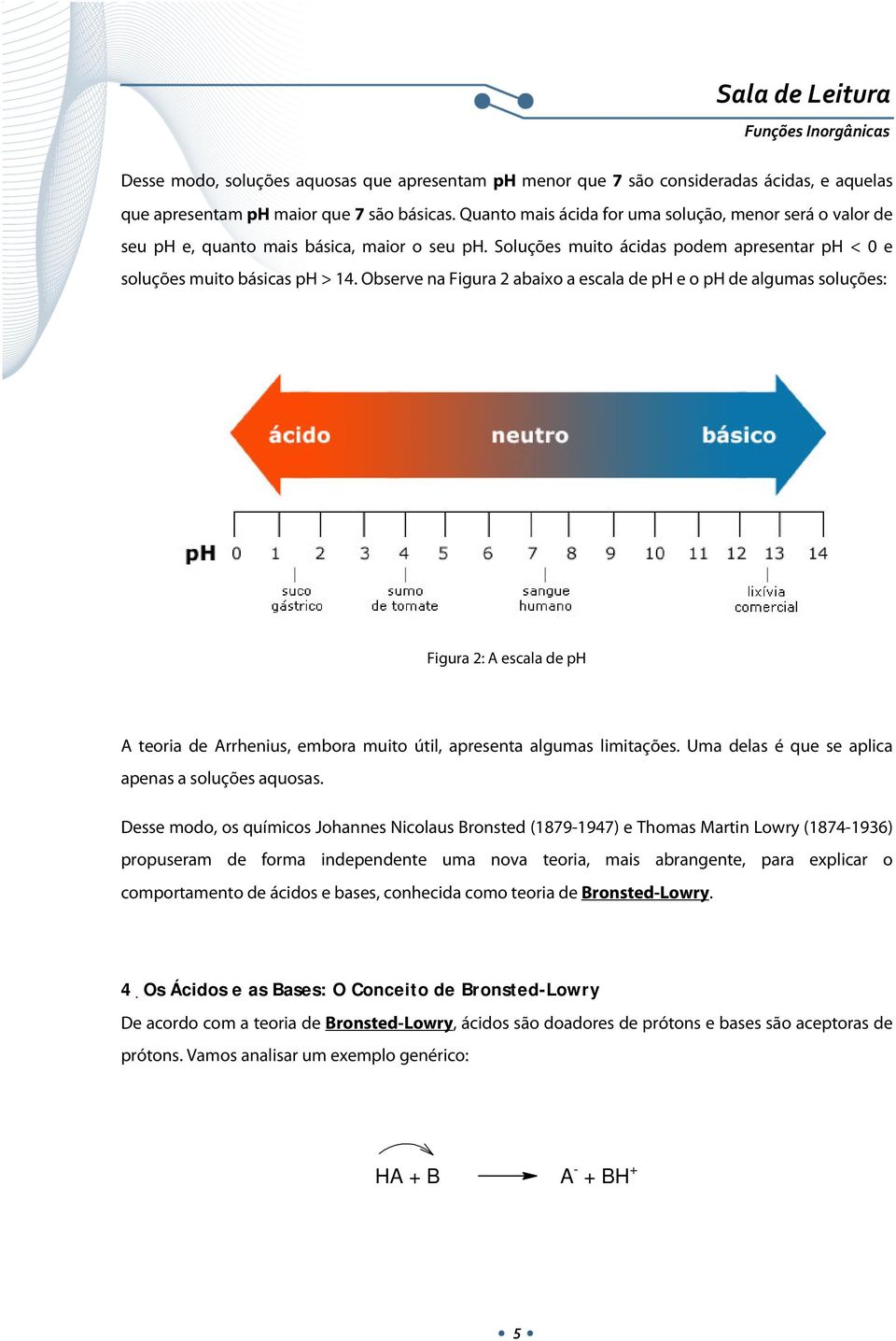 Observe na Figura 2 abaixo a escala de p e o p de algumas soluções: Figura 2: A escala de p A teoria de Arrhenius, embora muito útil, apresenta algumas limitações.