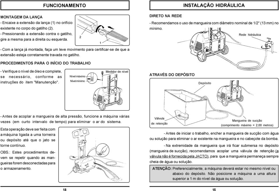 2 1 Rede hidráulica - Com a lança já montada, faça um leve movimento para certificar-se de que a extensão esteja corretamente travada no gatilho.