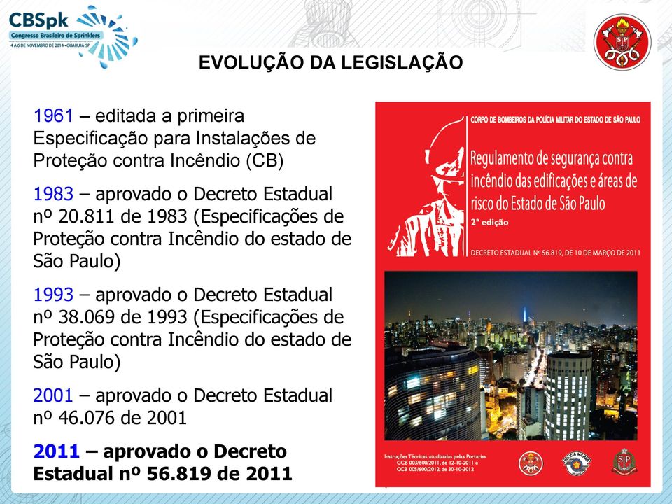 811 de 1983 (Especificações de Proteção contra Incêndio do estado de São Paulo) 1993 aprovado o Decreto Estadual