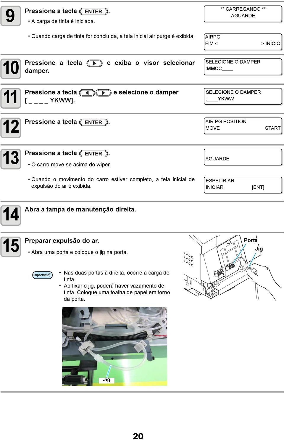 SELECIONE O DAMPER : YKWW 12 AIR PG POSITION MOVE START 13 O carro move-se acima do wiper.