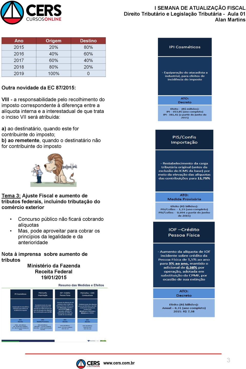 do imposto Tema 3: Ajuste Fiscal e aumento de tributos federais, incluindo tributação do comércio exterior Concurso público não ficará cobrando alíquotas Mas,