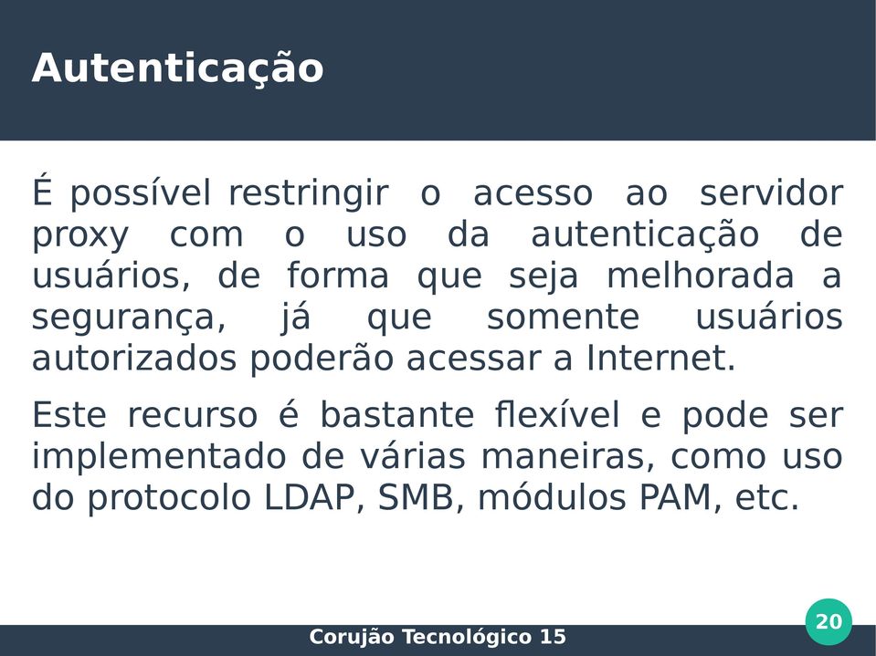 usuários autorizados poderão acessar a Internet.