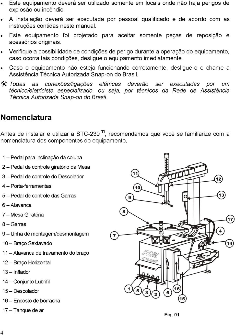 Este equipamento foi projetado para aceitar somente peças de reposição e acessórios originais.