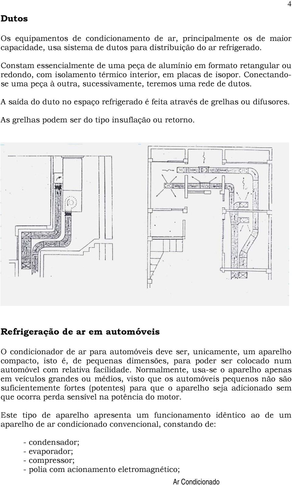 Conectandose uma peça à outra, sucessivamente, teremos uma rede de dutos. A saída do duto no espaço refrigerado é feita através de grelhas ou difusores.