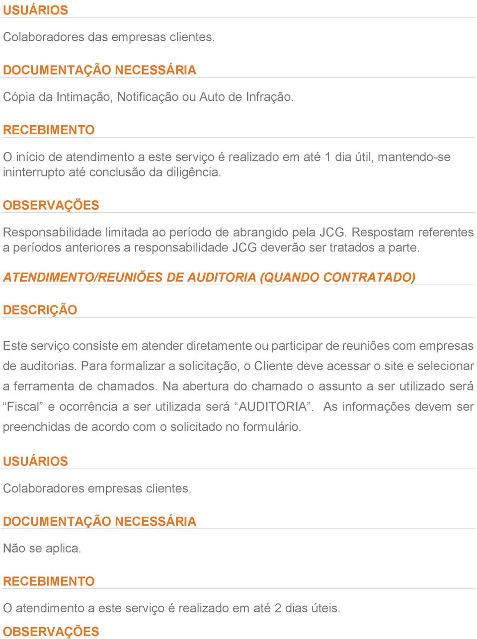 Respostam referentes a períodos anteriores a responsabilidade JCG deverão ser tratados a parte.