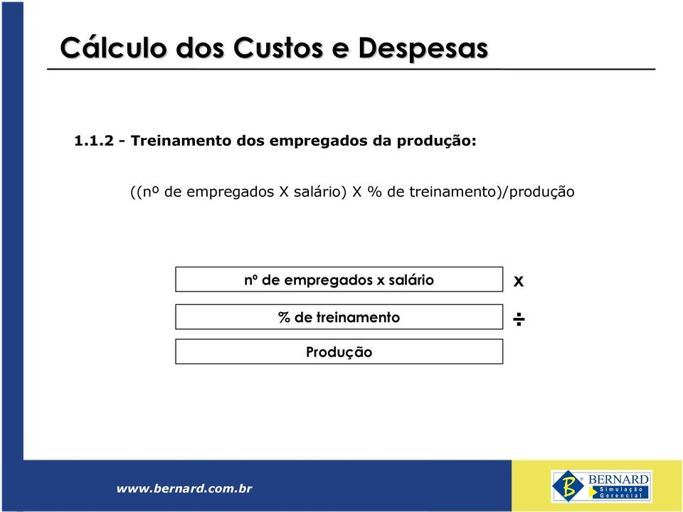 X % de treinamento)/produção nº de