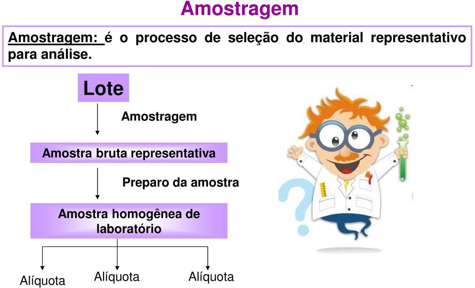 Lote Amostragem Amostra bruta representativa Preparo