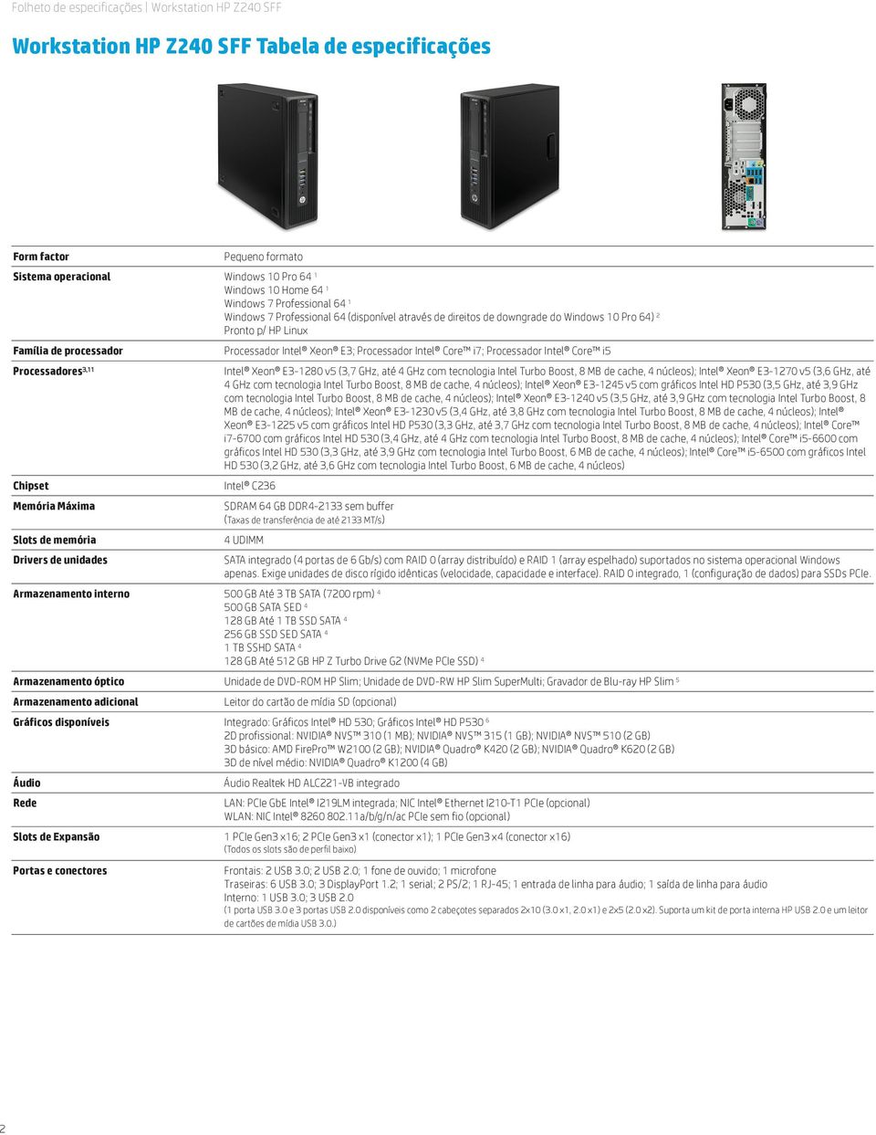 Intel Xeon E3; Processador Intel Core i7; Processador Intel Core i5 Intel Xeon E3-1280 v5 (3,7 GHz, até 4 GHz com tecnologia Intel Turbo Boost, 8 MB de cache, 4 núcleos); Intel Xeon E3-1270 v5 (3,6