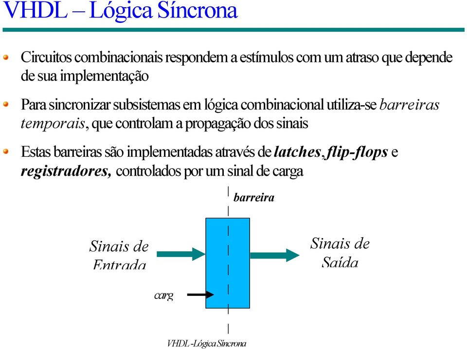 que controlam a propagação dos sinais Estas barreiras são implementadas através de latches,