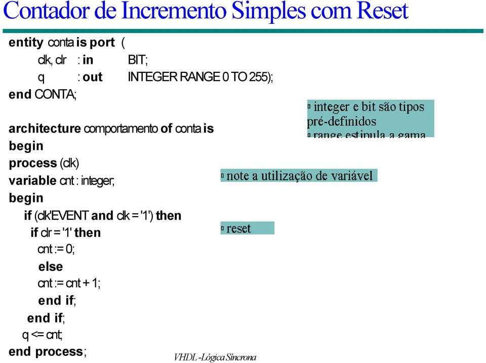 begin process (clk) variable cnt : integer; begin if (clk'event and clk = '1') then