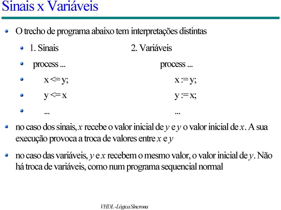 ..... no caso dos sinais, x recebe o valor inicial de y e y o valor inicial de x.