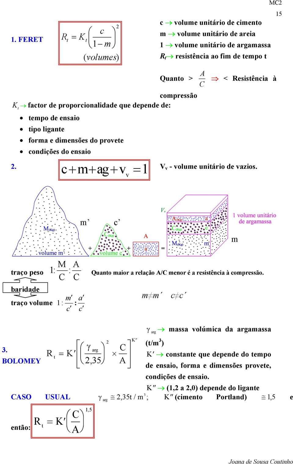 t factor de proporcionalidade que depende de: tempo de ensaio tipo ligante forma e dimensões do provete condições do ensaio 2. c+ m+ ag+ v v =1 V v - volume unitário de vazios.