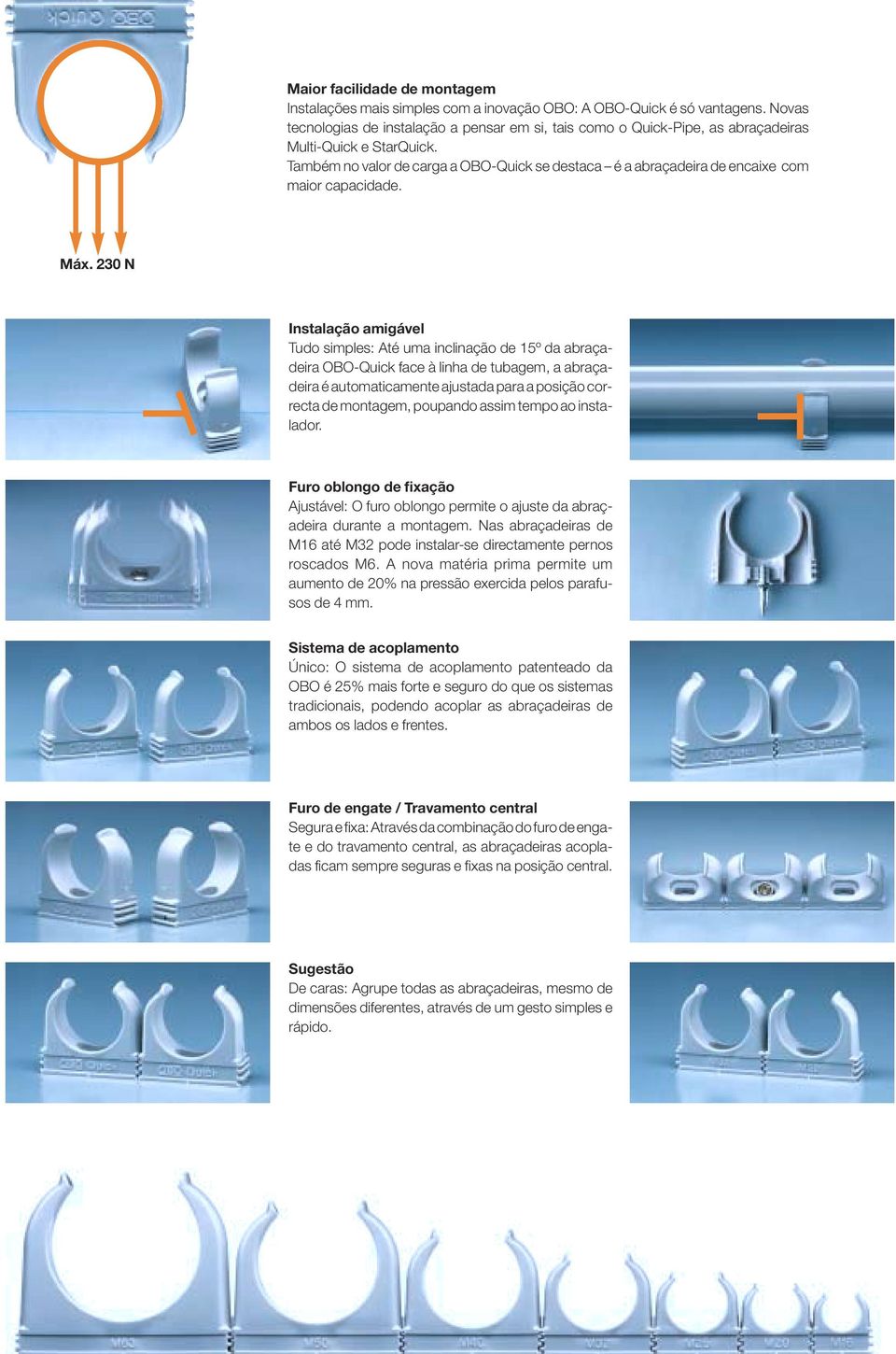 Também no valor de carga a OBO-Quick se destaca é a abraçadeira de encaixe com maior capacidade. Máx.