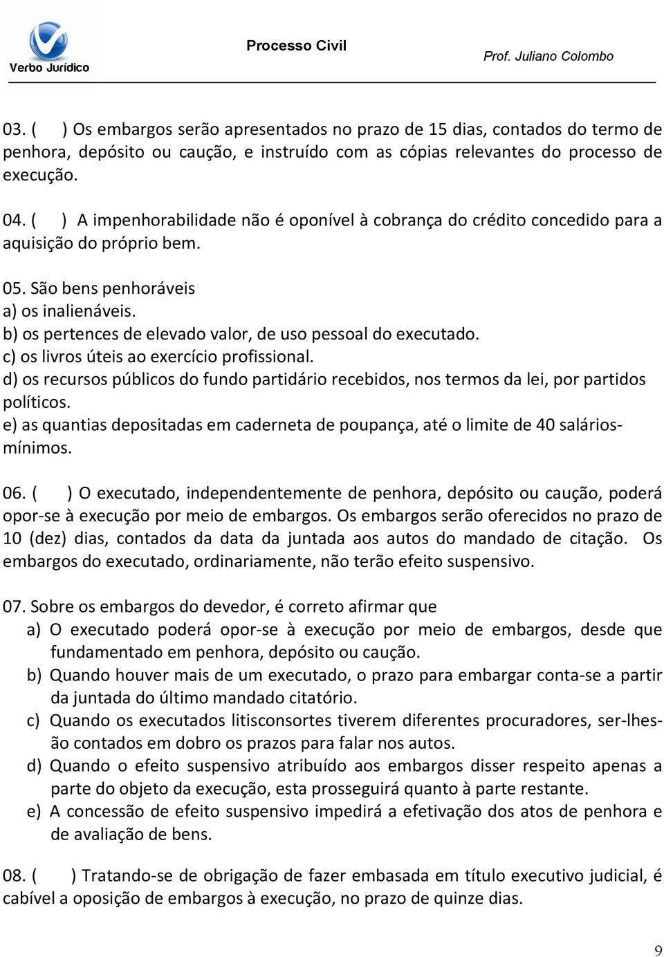 b) os pertences de elevado valor, de uso pessoal do executado. c) os livros úteis ao exercício profissional.