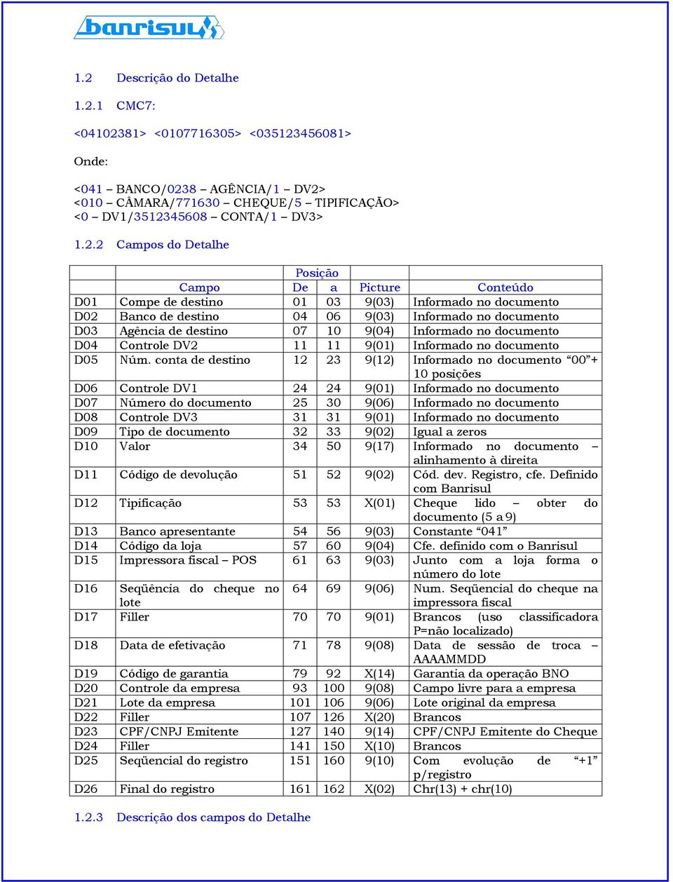 Informado no documento D04 Controle DV2 11 11 9(01) Informado no documento D05 Núm.