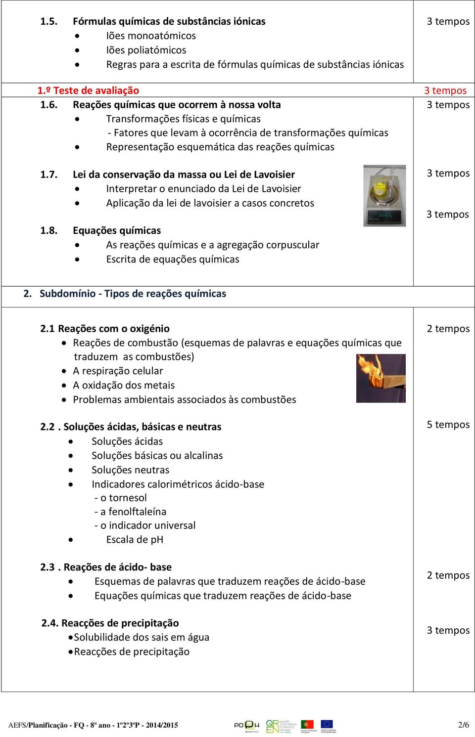 Lei da conservação da massa ou Lei de Lavoisier Interpretar o enunciado da Lei de Lavoisier Aplicação da lei de lavoisier a casos concretos 1.8.