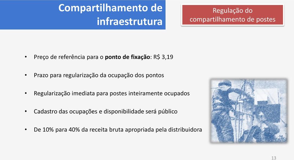 pontos Regularização imediata para postes inteiramente ocupados Cadastro das ocupações