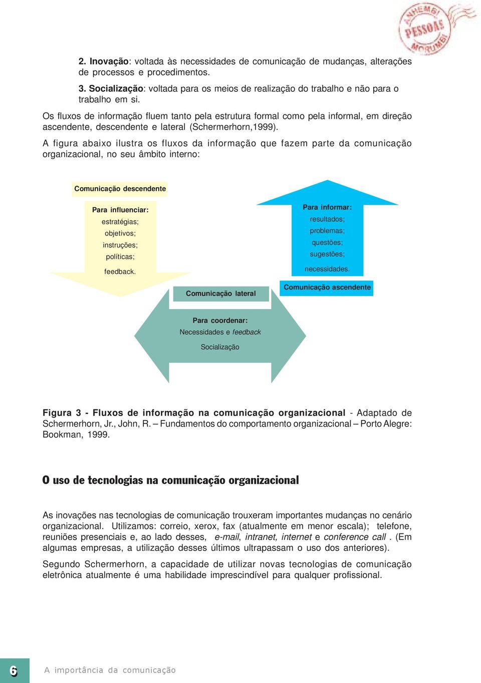 Os fluxos de informação fluem tanto pela estrutura formal como pela informal, em direção ascendente, descendente e lateral (Schermerhorn,1999).