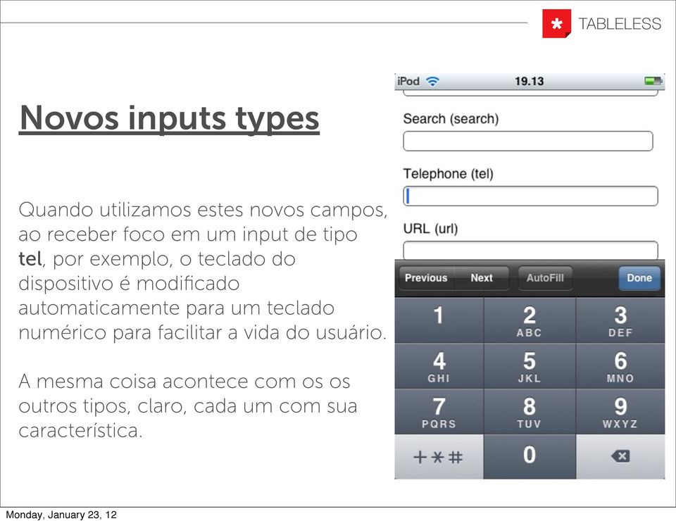 automaticamente para um teclado numérico para facilitar a vida do usuário.