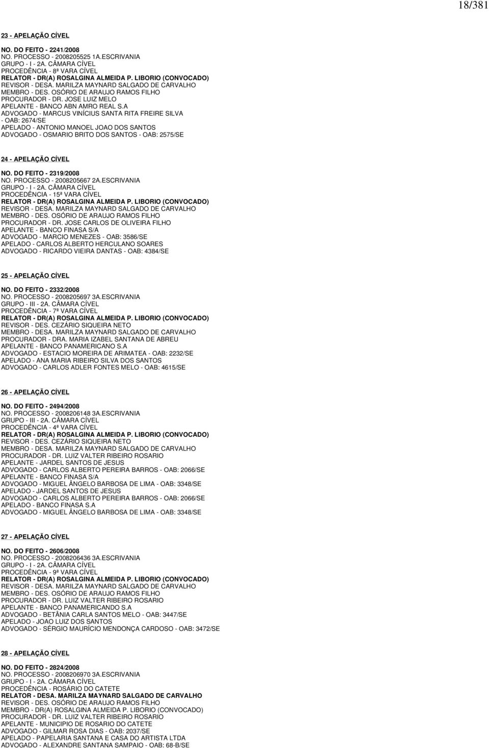 A ADVOGADO - MARCUS VINÍCIUS SANTA RITA FREIRE SILVA - OAB: 2674/SE APELADO - ANTONIO MANOEL JOAO DOS SANTOS ADVOGADO - OSMARIO BRITO DOS SANTOS - OAB: 2575/SE 24 - APELAÇÃO CÍVEL NO.