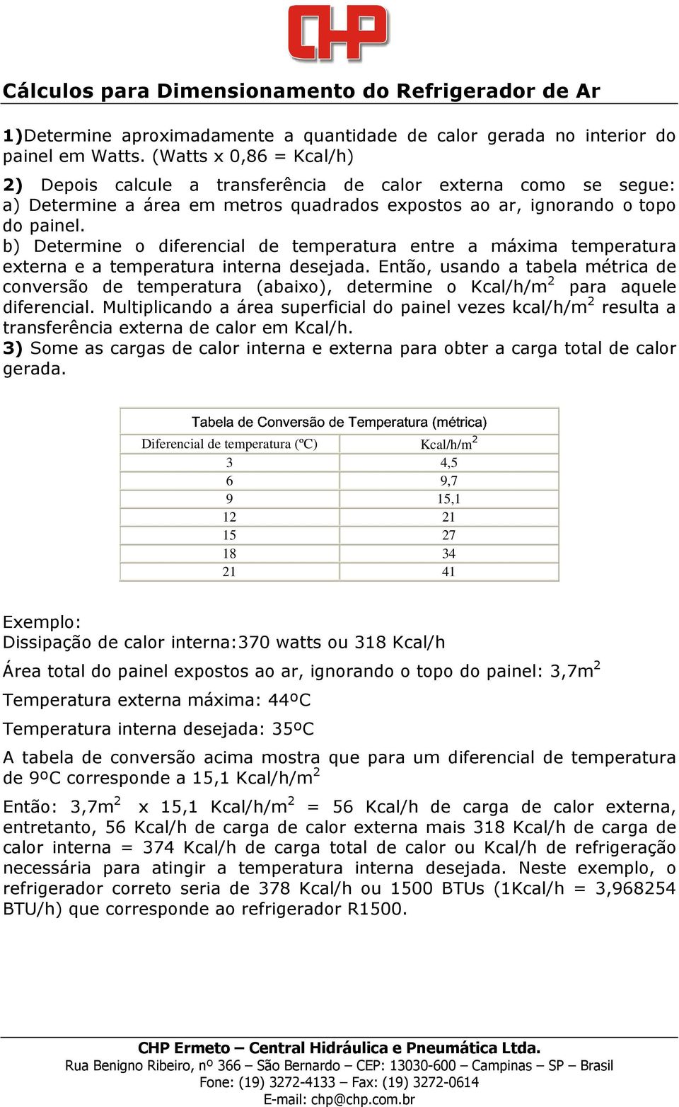 b) Determine o diferencial de temperatura entre a máxima temperatura externa e a temperatura interna desejada.
