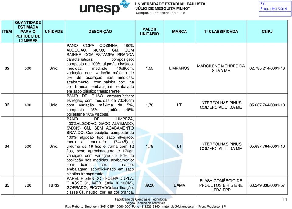 PANO DE CHÃO características: esfregão, com medidas de 70x40cm com variação máxima de 5%, composto 45% algodão, 45% poliéster e 10% viscose.